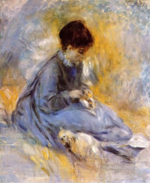 Chien œuvres - jeune femme avec un chien Pierre Auguste Renoir